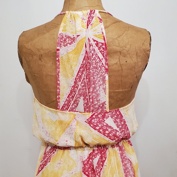 Pepe Jeans London Pink Yellow Geometric Tied Waist Maxi Dress - Picture 4 of 10